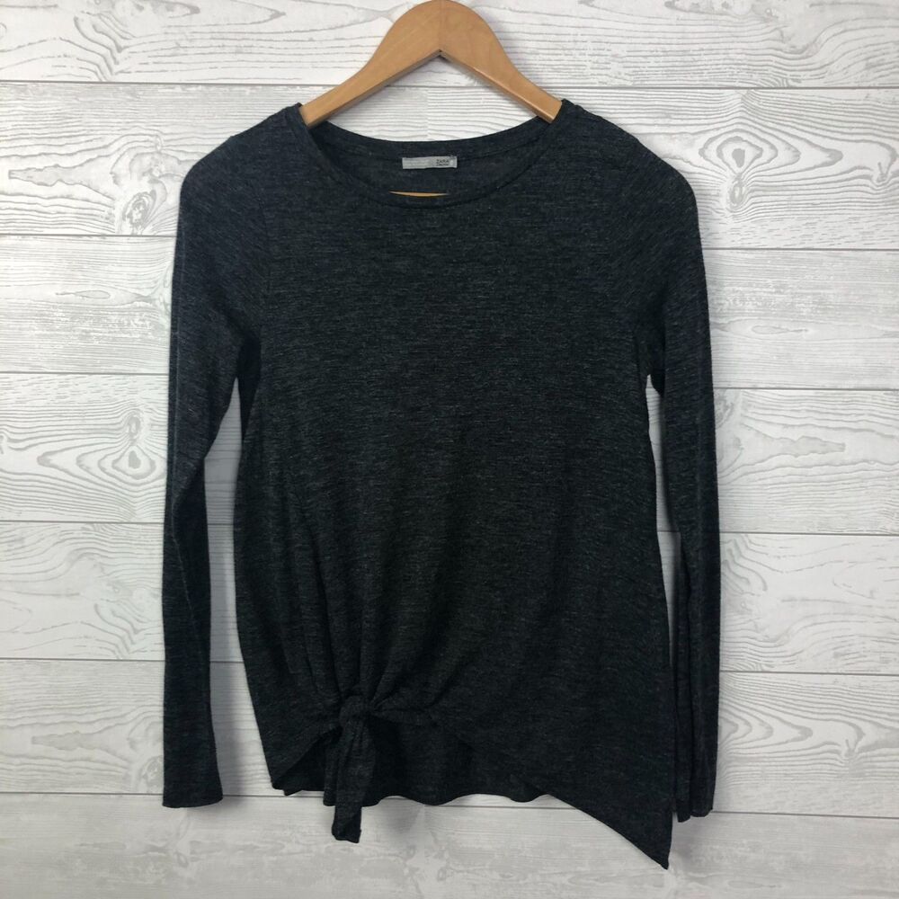 Zara W/B Collection Women's Small Long Sleeve Shirt Knotted Front Solid Gray
